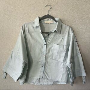 Shannon Passero Blue Boxy Button Down Shirt With Roll Up Sleeves Women's Size L